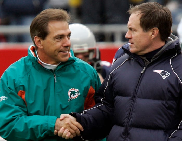Saban and Belichick before their teams squared off in the 2005 season finale.